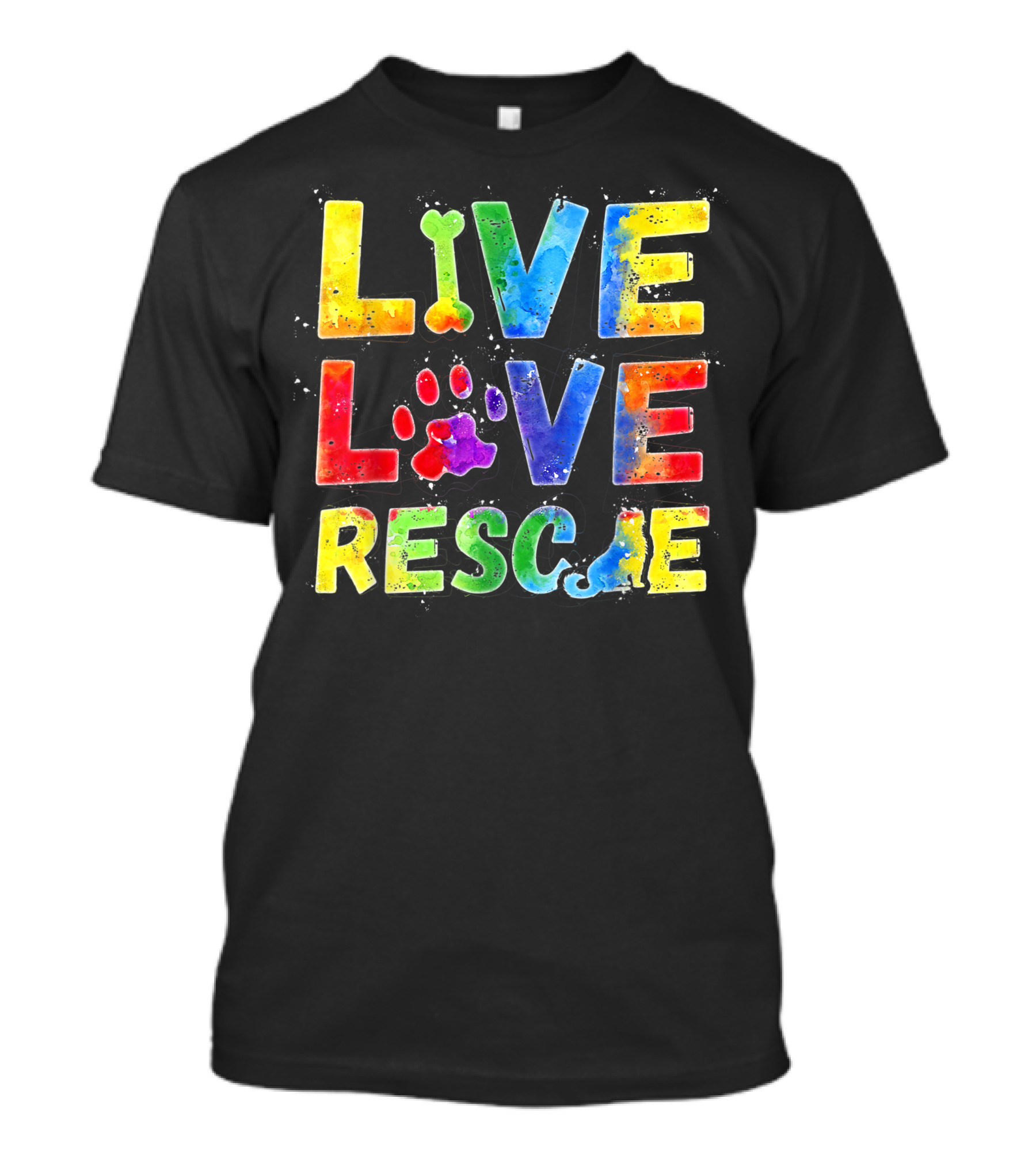 Live Love Rescue Colorful Paw Art For Dog Lovers T-Shirt