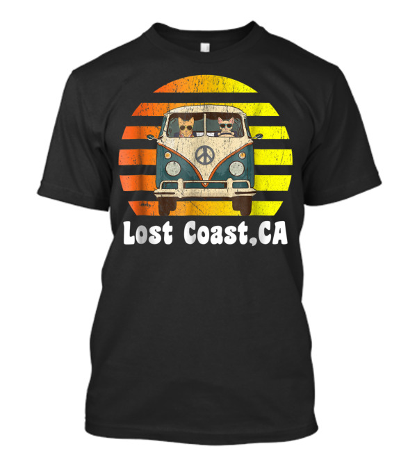 Lost Coast CA Road Trip Vintage Hippie Van With Peace Sign And Cats T-Shirt