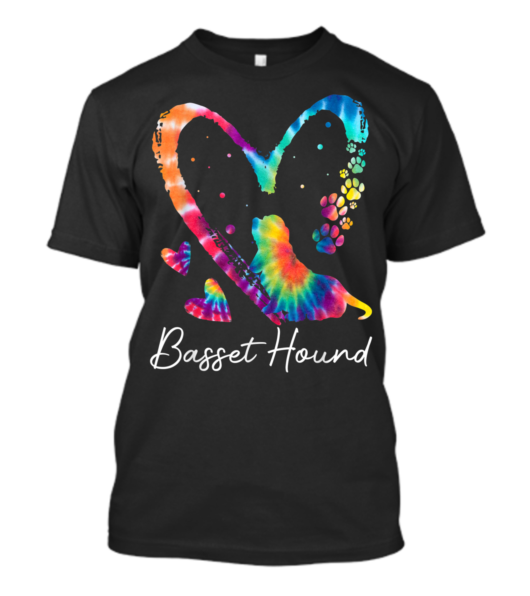 Basset Hound Heart Tie Dye Rainbow Paws T-Shirt