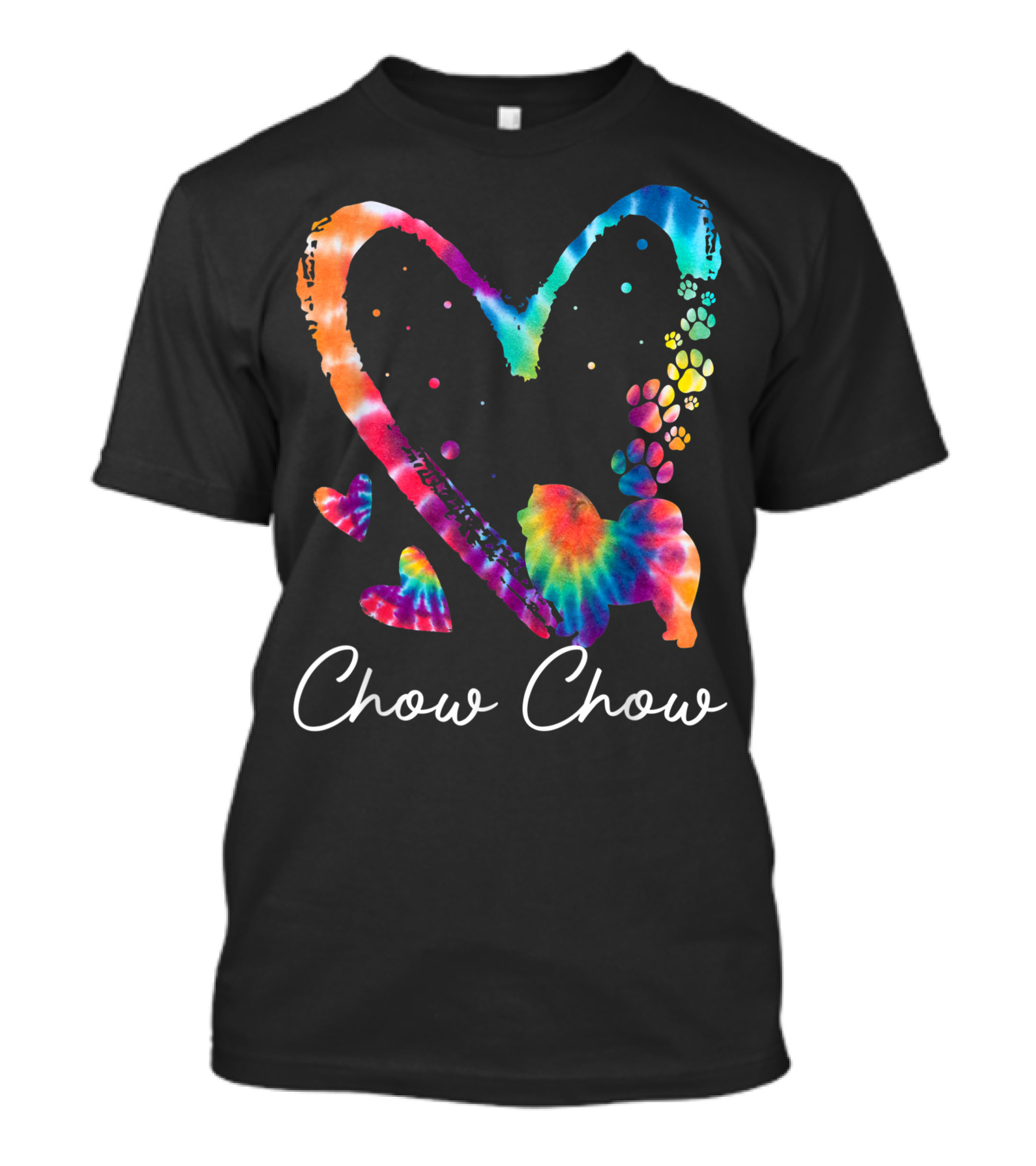 Chow Chow Love Heart Tie Dye Rainbow Paws T-Shirt