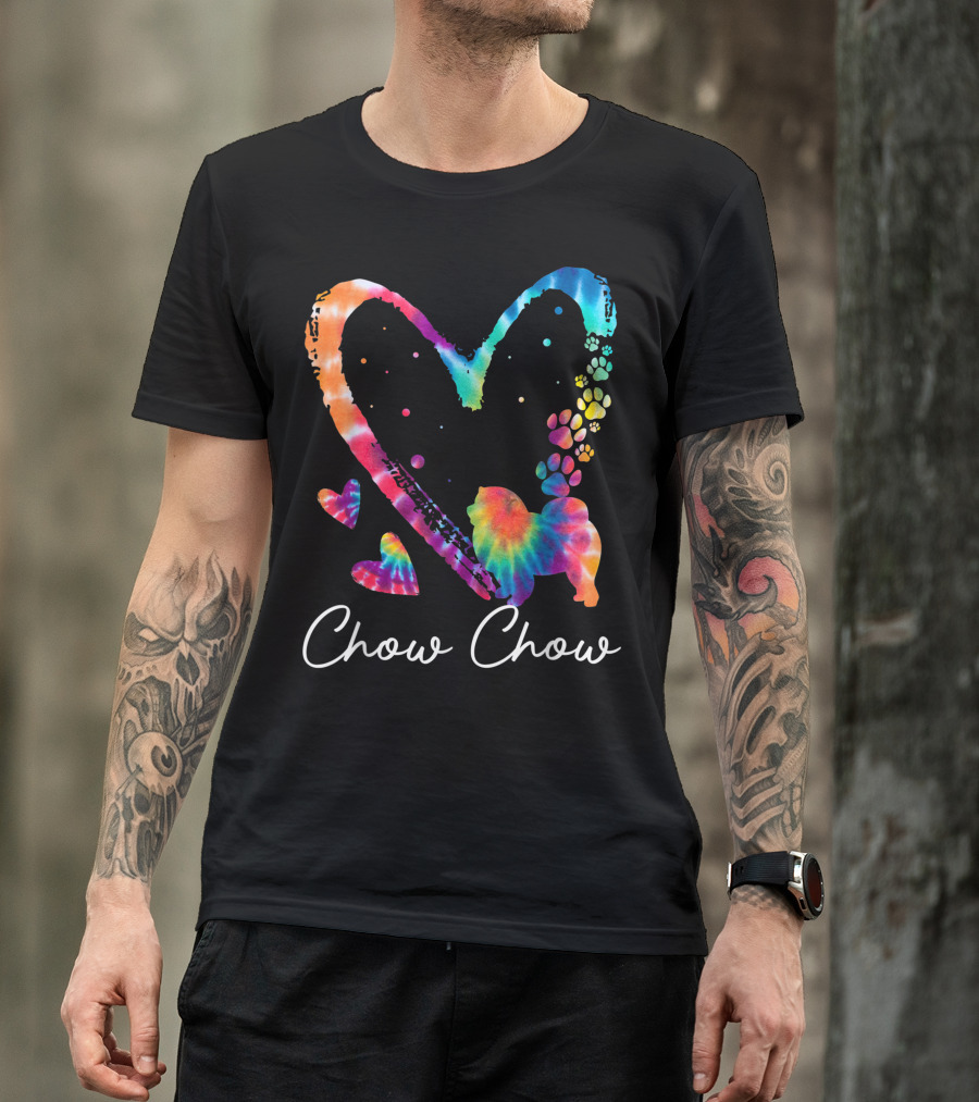 Chow Chow Love Heart Tie Dye Rainbow Paws T-Shirt