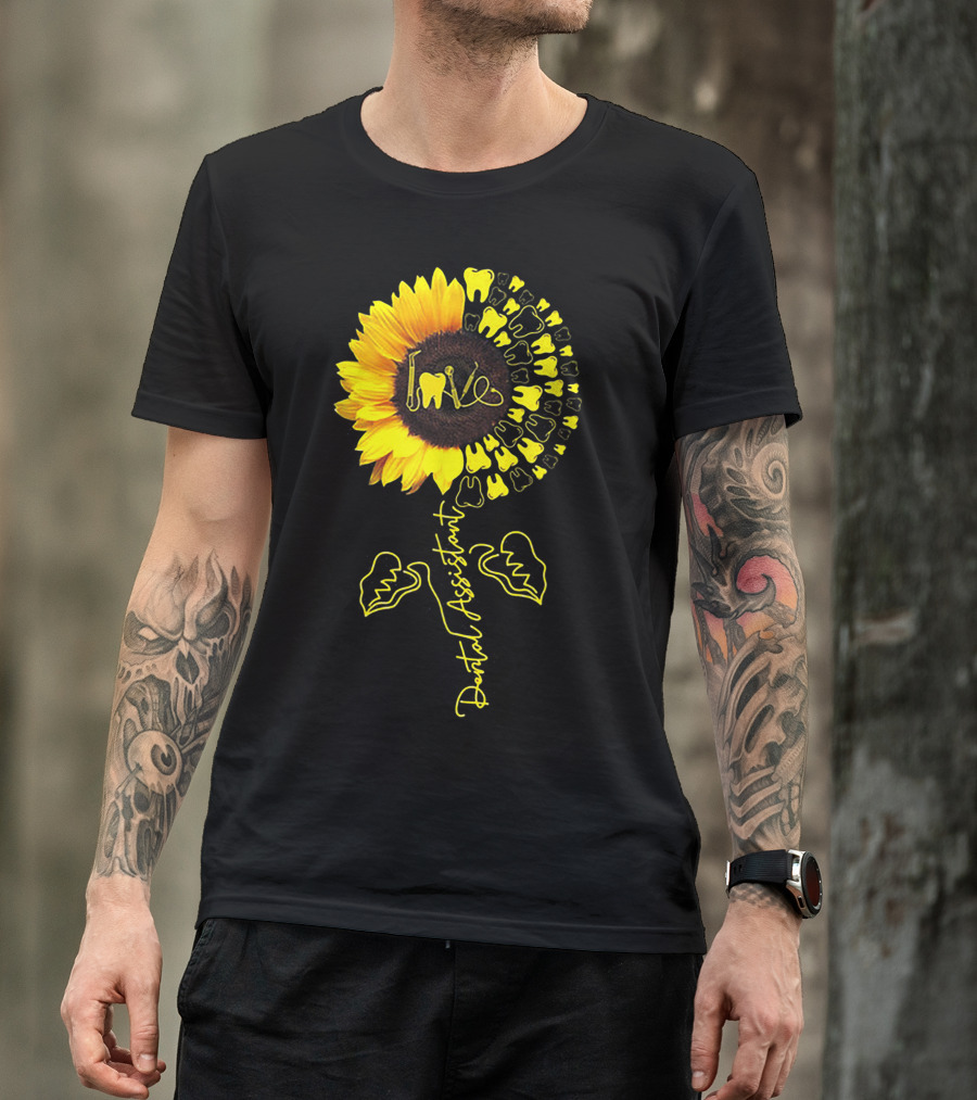 Love Dental Assistant Sunflower Tooth Motif T-Shirt