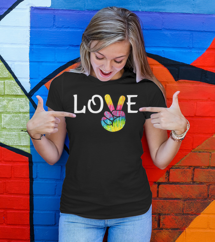 Love Peace Sign Hippie 60s Boho Rainbow Tie Dye T-Shirt