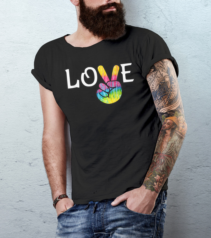 Love Peace Sign Hippie 60s Boho Rainbow Tie Dye T-Shirt