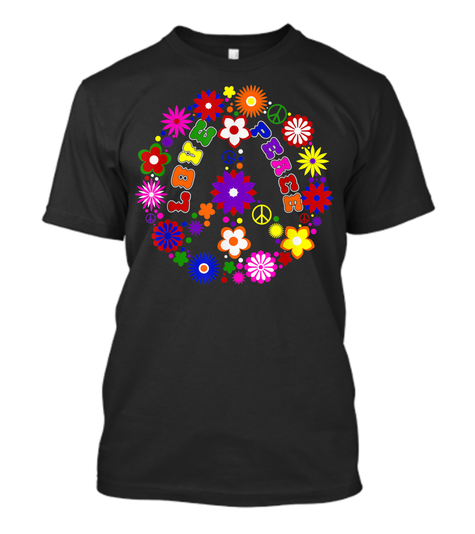Love Peace Flowers Hippie Colorful 60s 70s Peace Sign T-Shirt