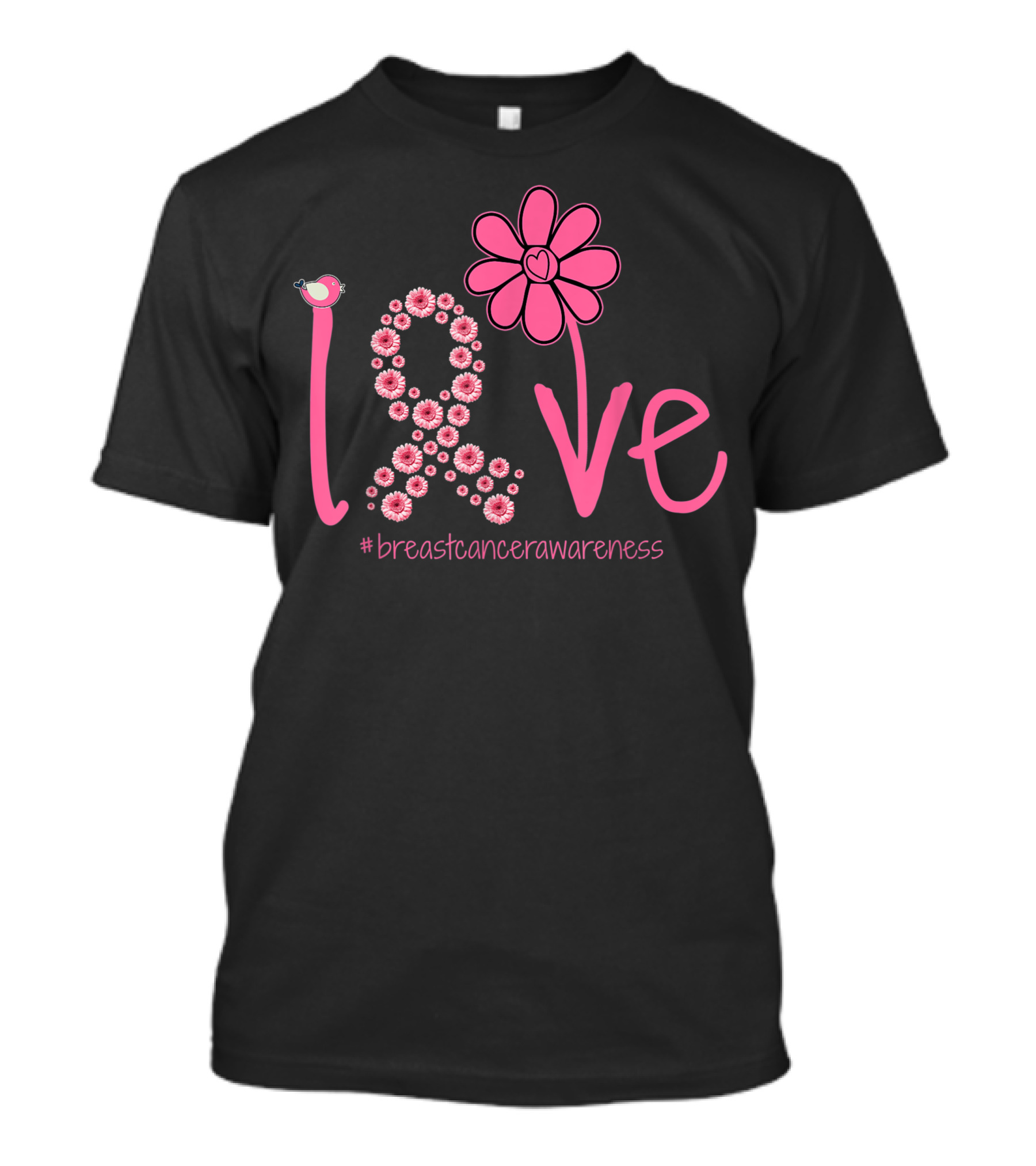 Love Pink Sunflower Ribbon Breast Cancer Awareness T-Shirt