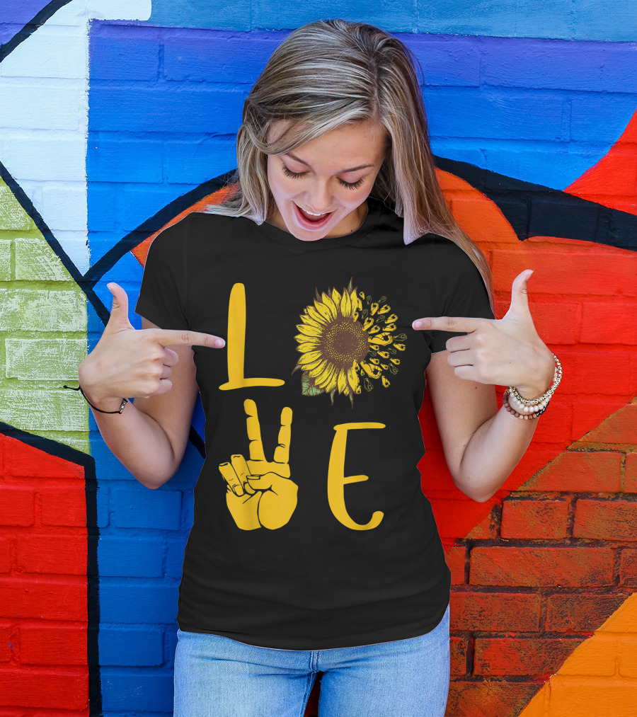 Love Sunflower Hand Sign Language ASL I Love You T-Shirt