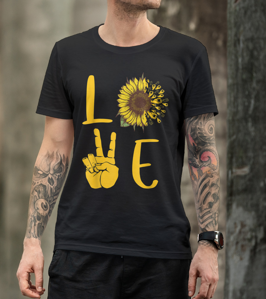 Love Sunflower Hand Sign Language ASL I Love You T-Shirt