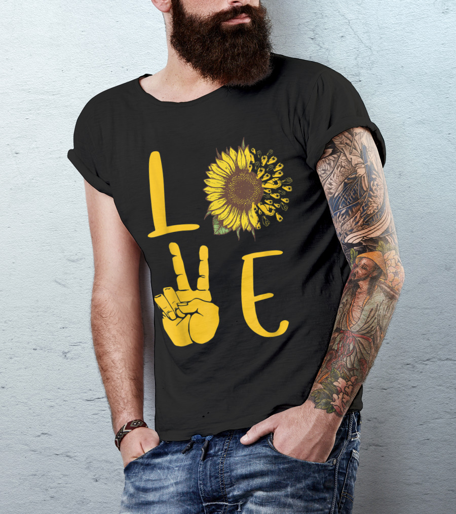 Love Sunflower Hand Sign Language ASL I Love You T-Shirt