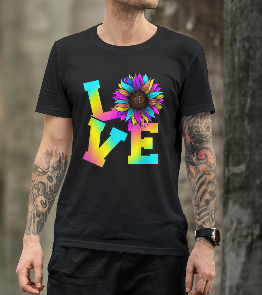 Love Sunflower Sunshine Cute Love Sunflower Flower Rainbow Gradient T-Shirt