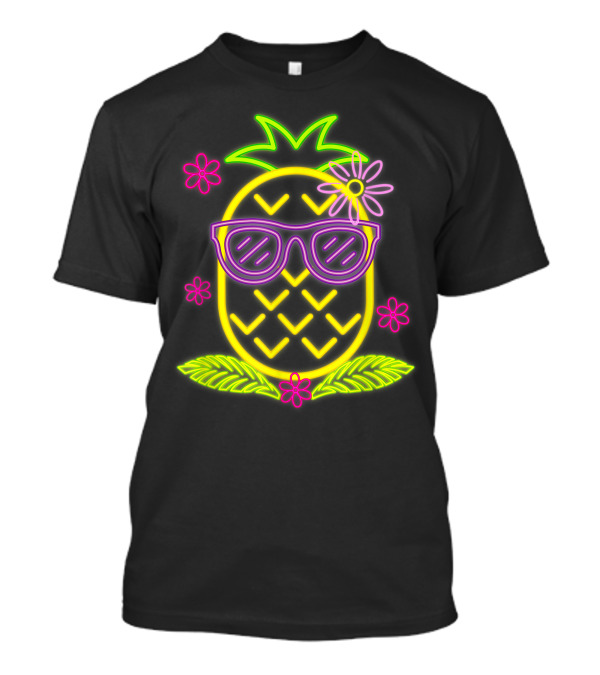 Luau Party Pineapple With Neon Sunglasses And Flowers For Hawaiian T-Shirt