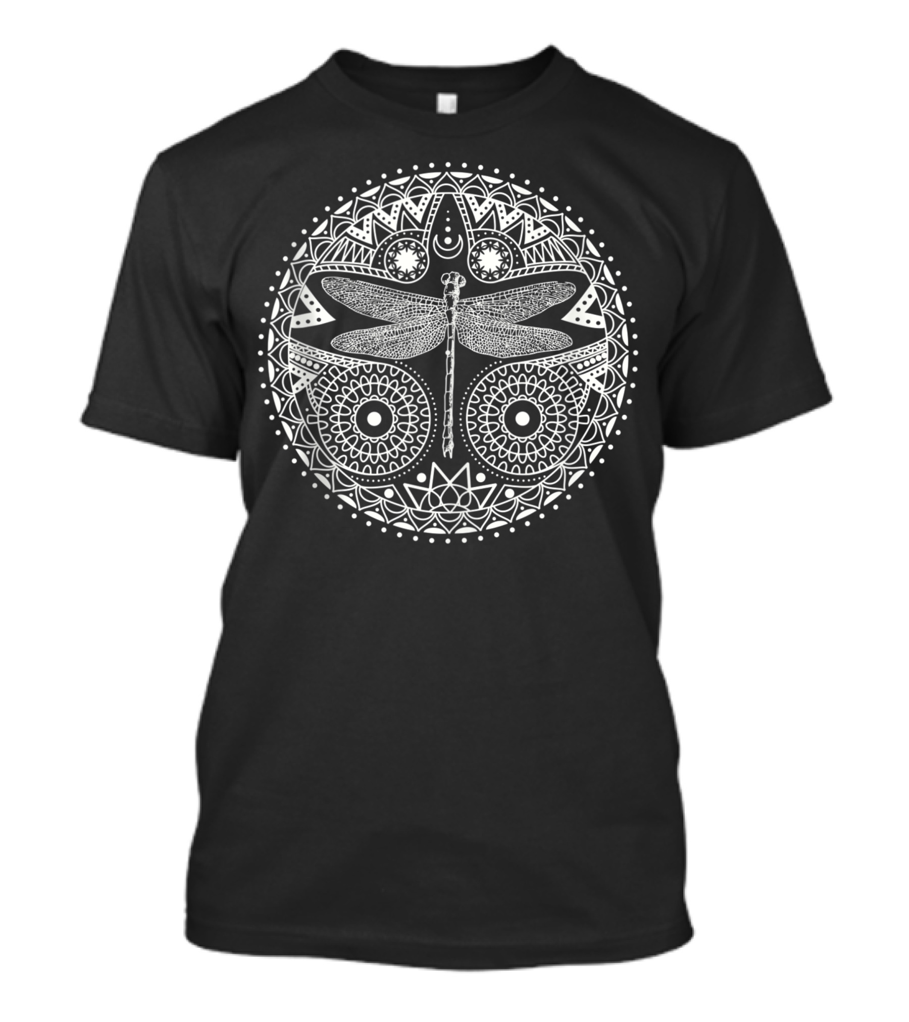 Magical Mandala Dragonfly Crescent Moon Circle T-Shirt