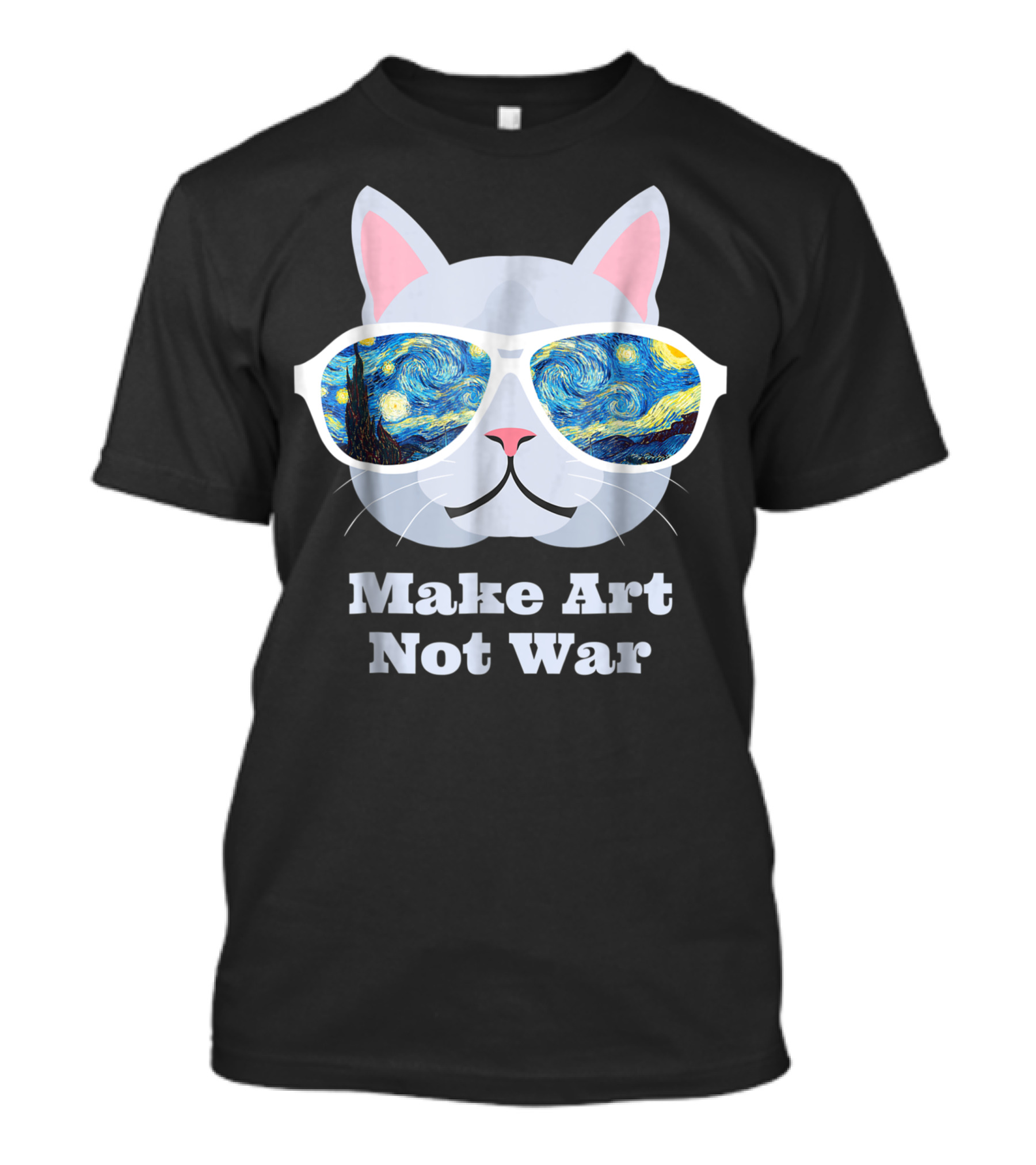 Make Art Not War Cat With Vincent Van Gogh Starry Night Sunglasses T-Shirt