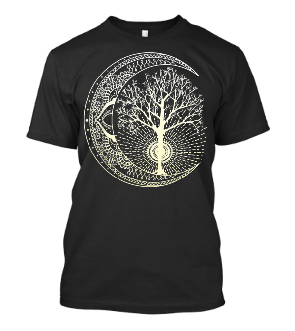 Mandala Moon Tree Of Life Tattoo Style Lunar Yggdrasil Artistry T-Shirt