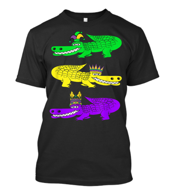 Mardi Gras Celebration Alligator Or Crocodile With Colorful Jester And Crown Accessories T-Shirt