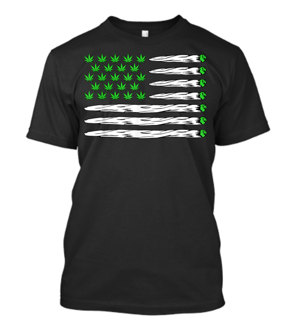 Cannabis Leaf Flag With Joint Stripes Marijuana 420 Weed Flower T-Shirt