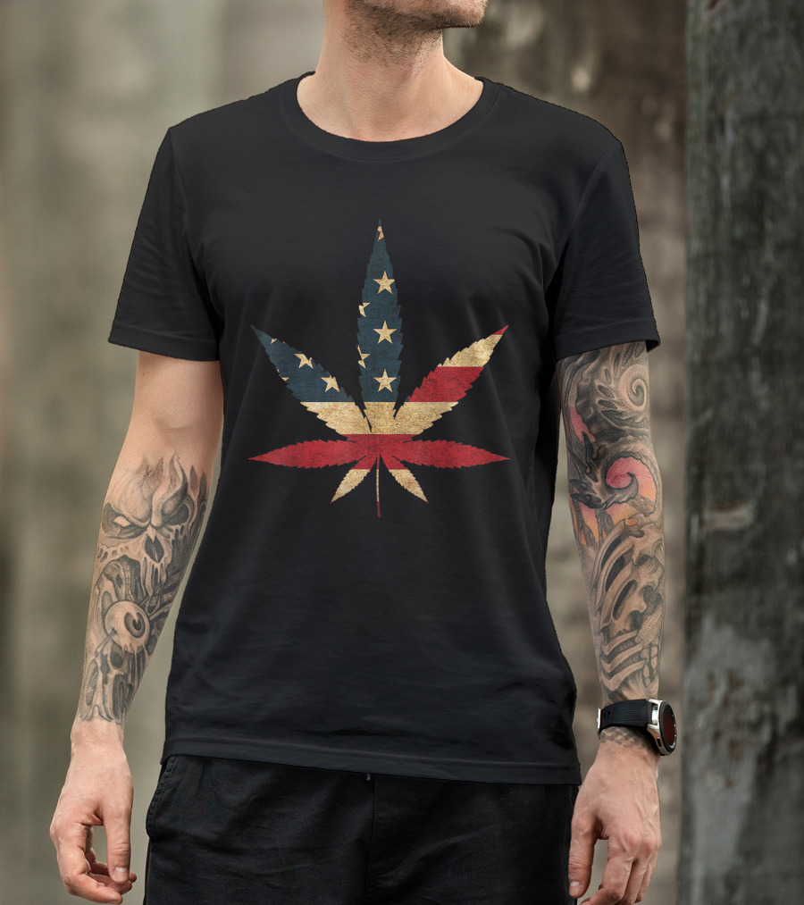 Usa Flag Marijuana Leaf Weed Legalization T-Shirt