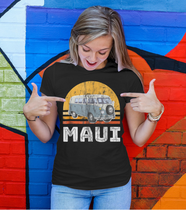 Maui Hawaii Vintage Van Retro Road Trip Adventure T-Shirt