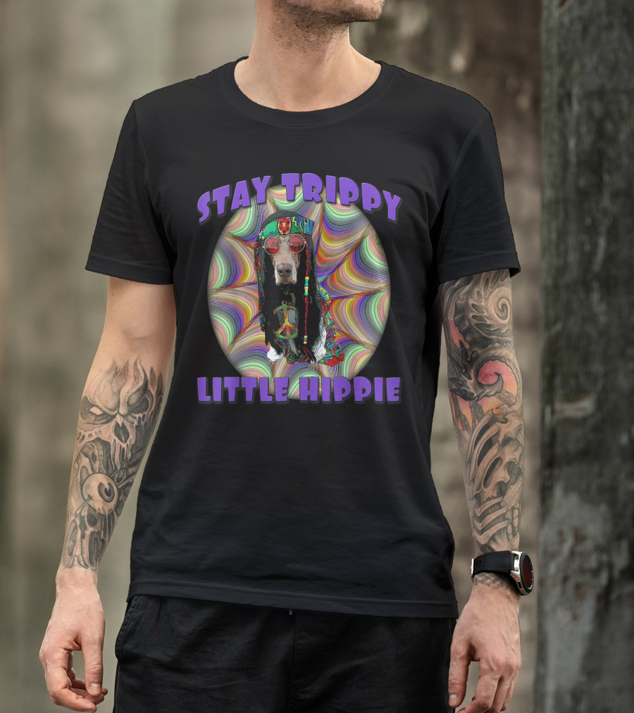 Stay Trippy Little Hippie Rainbow Dog Lover Mens Hippie T-Shirt