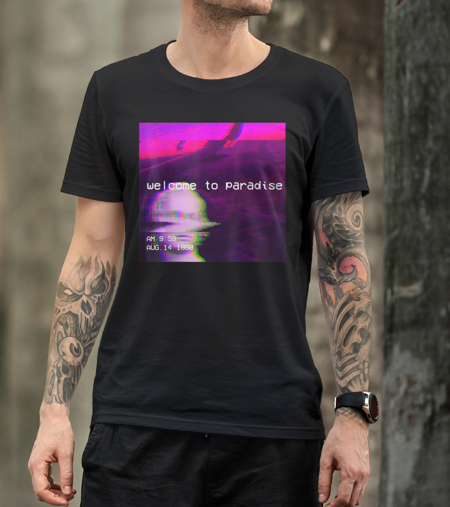 Welcome To Paradise AM 9:59 AUG. 14 1990 Vaporwave 90s Nostalgic Aesthetic T-Shirt