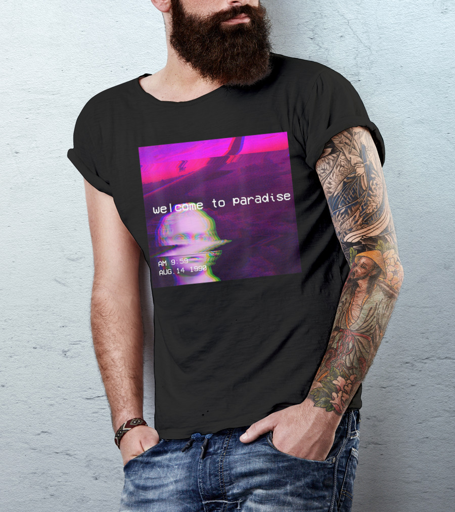 Welcome To Paradise AM 9:59 AUG. 14 1990 Vaporwave 90s Nostalgic Aesthetic T-Shirt