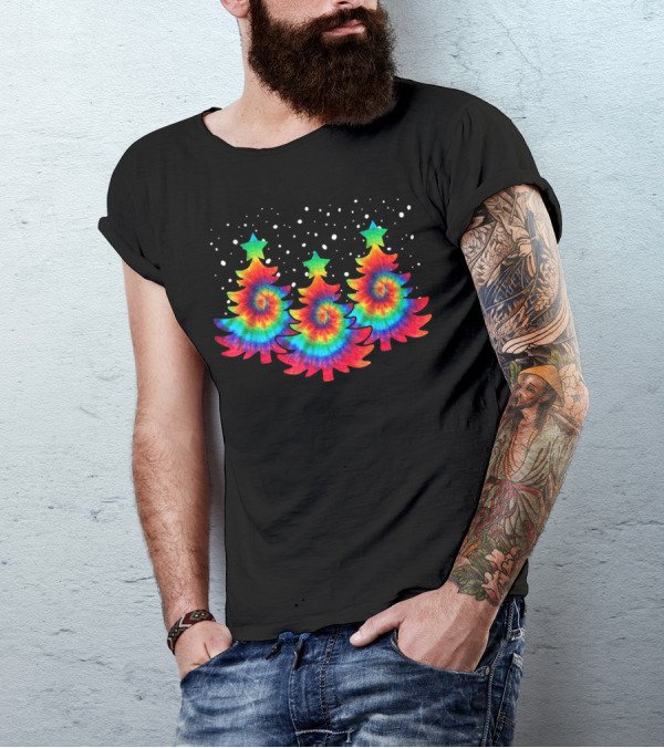 Merry Christmas Tree Tie Dye Rainbow Hippie Costume Psychedelic Stars T-Shirt