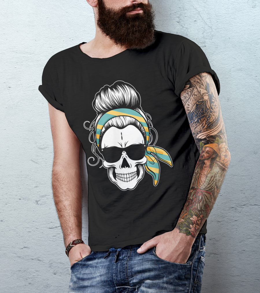 Messy Bun Skull Bandana Sunglasses T-Shirt