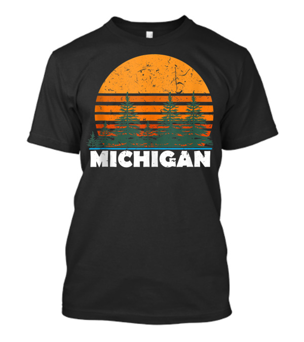 Michigan Vintage Sunset With Pine Trees T-Shirt