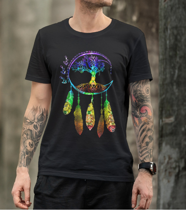 Moon Tree Of Life With Dream Catcher Feathers T-Shirt