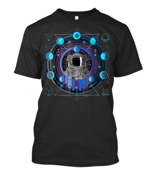 Moon Phases Sacred Geometry Astronaut In Cosmic Astrology Circle T-Shirt