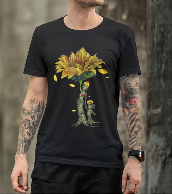 Mother Daughter Sunflower Hippie Family Heart Connection T-Shirt
