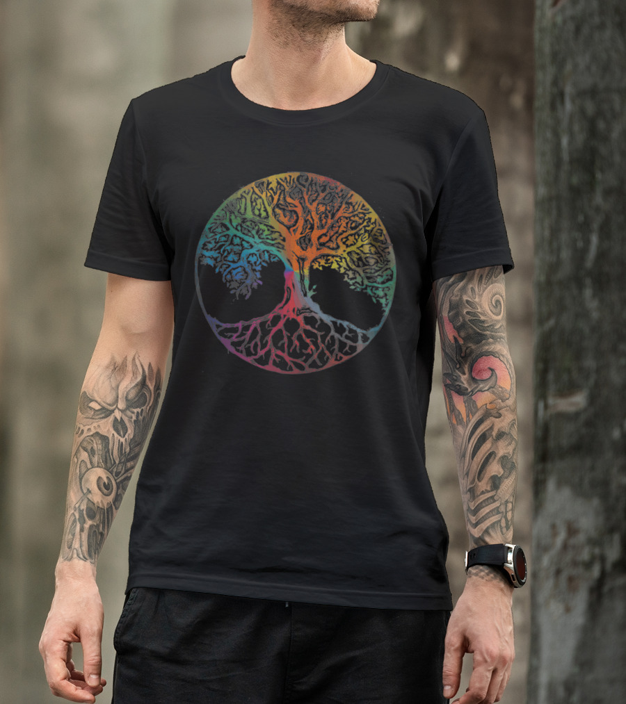 Multi Color Rainbow Circle Tree Of Life T-Shirt
