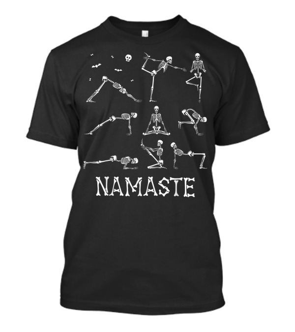 Namaste Yoga Skeleton Poses With Skulls And Bats T-Shirt