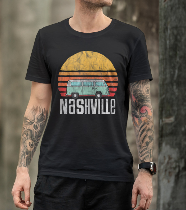 Nashville Vintage Hippie Van Road Trip Retro Sunset T-Shirt