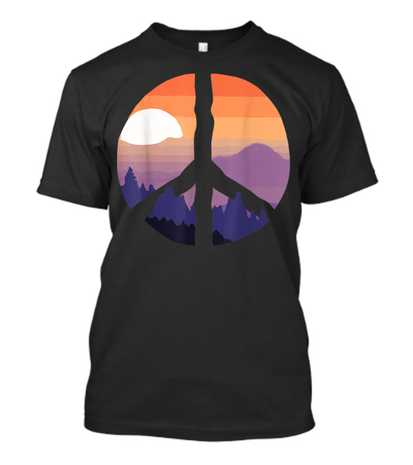 Nature Peace Sign Sunset Mountains 60s 70s Hippies T-Shirt