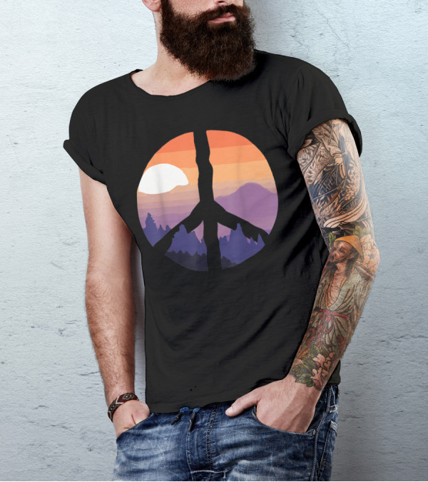 Nature Peace Sign Sunset Mountains 60s 70s Hippies T-Shirt