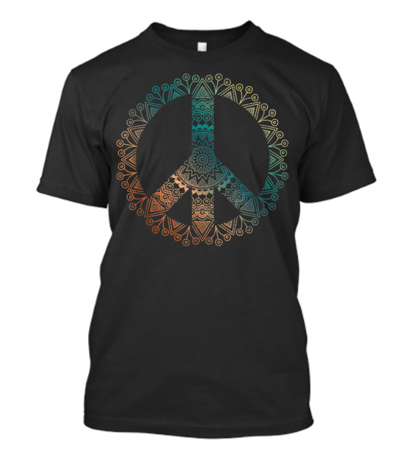 Neutral Boho Yoga Mandala Peace Sign Hippie Ornate T-Shirt