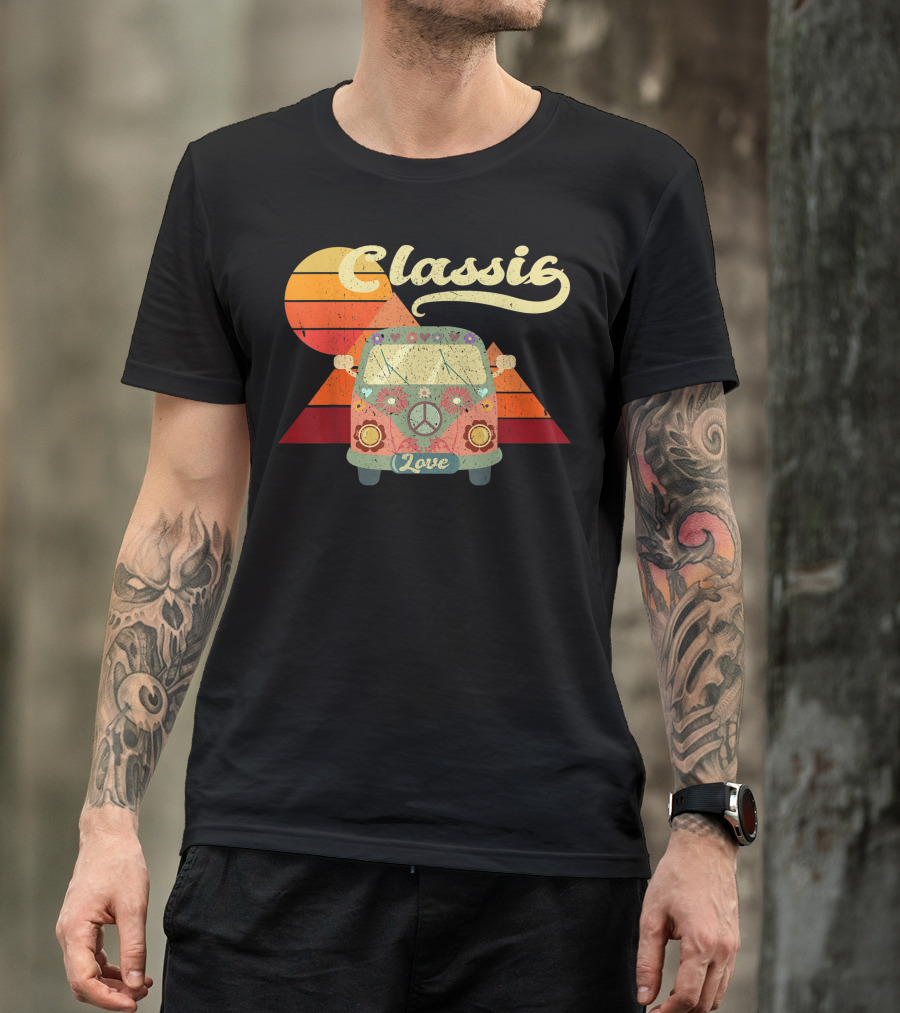 Classic Love Vintage Hippie Bus Retro Sunset T-Shirt