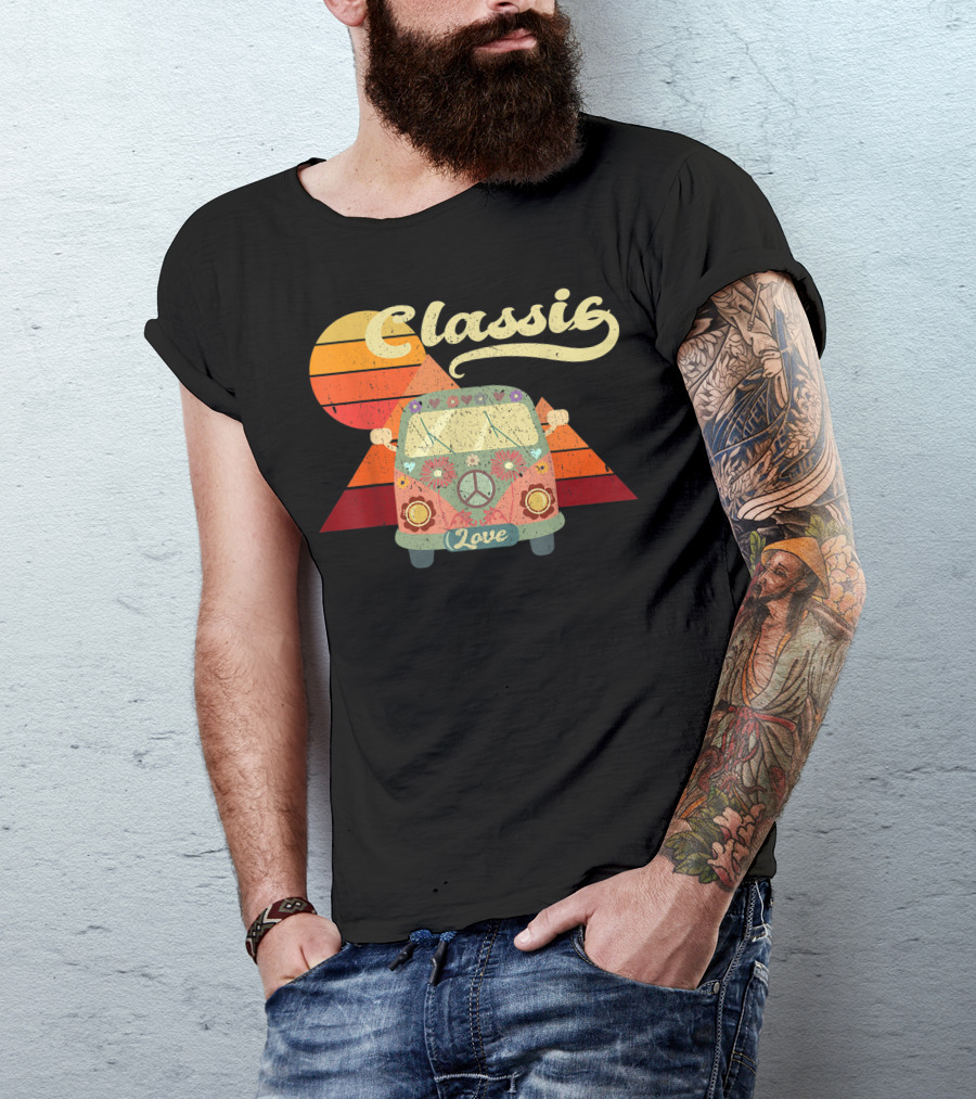 Classic Love Vintage Hippie Bus Retro Sunset T-Shirt