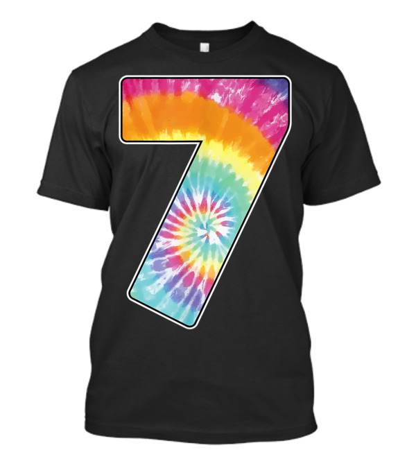Tie Dye Rainbow Number 7 Age Seven Birthday T-Shirt