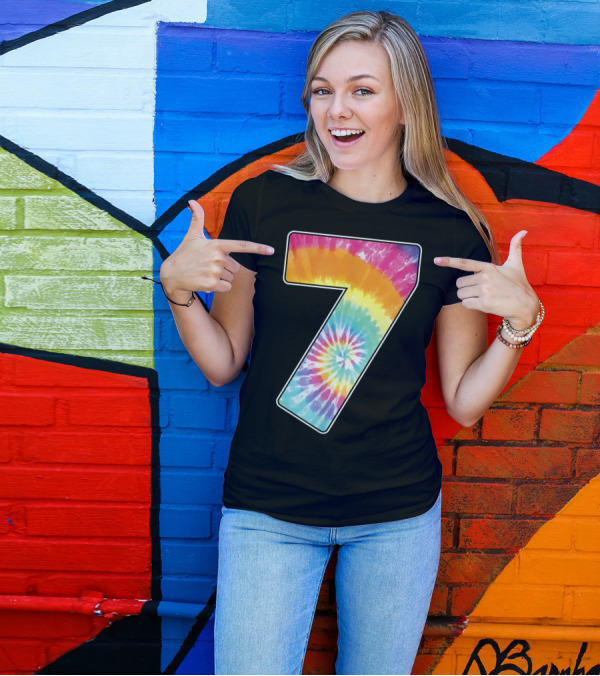 Tie Dye Rainbow Number 7 Age Seven Birthday T-Shirt