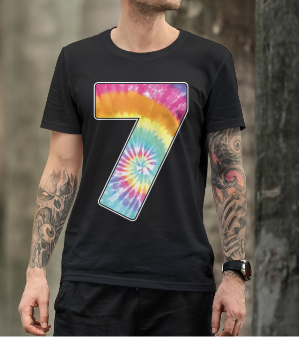 Tie Dye Rainbow Number 7 Age Seven Birthday T-Shirt
