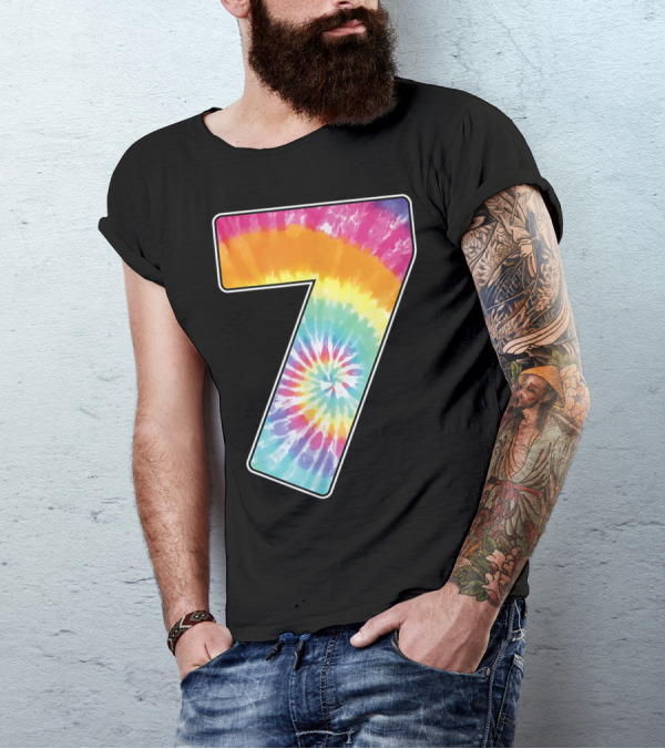Tie Dye Rainbow Number 7 Age Seven Birthday T-Shirt