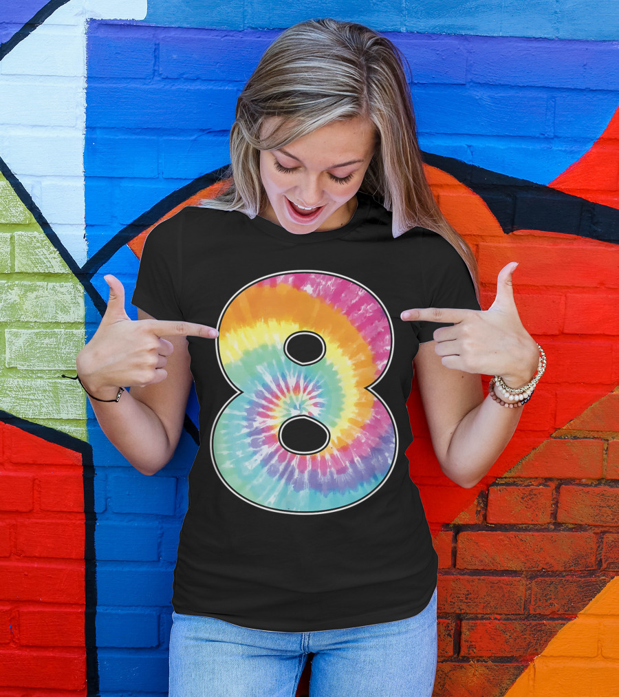 Number 8 Tie Dye Pattern For Team Even Age 8 Birthday T-Shirt