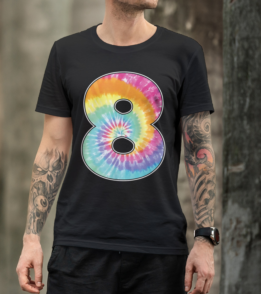 Number 8 Tie Dye Pattern For Team Even Age 8 Birthday T-Shirt