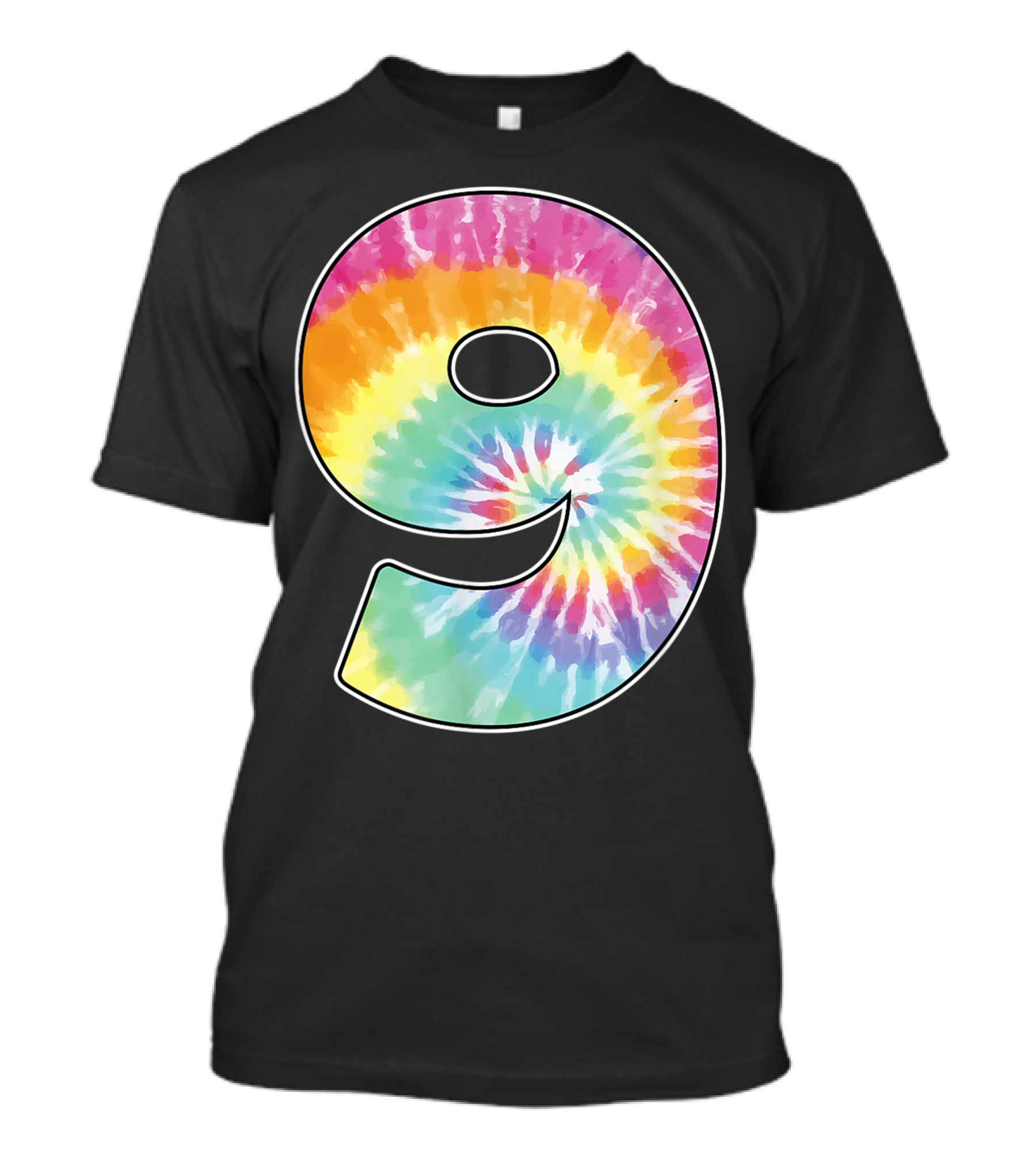 Number 9 Rainbow Tie Dye Birthday T-Shirt