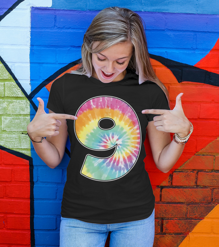 Number 9 Rainbow Tie Dye Birthday T-Shirt