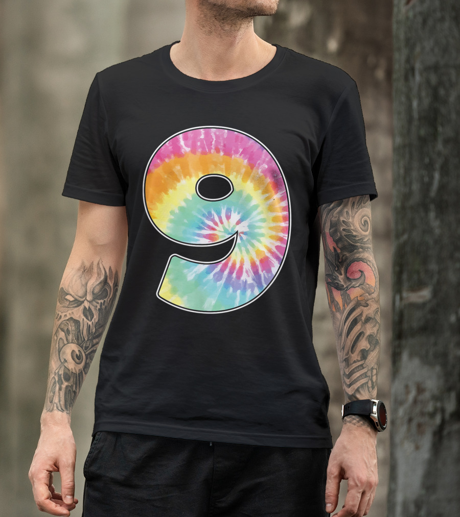 Number 9 Rainbow Tie Dye Birthday T-Shirt