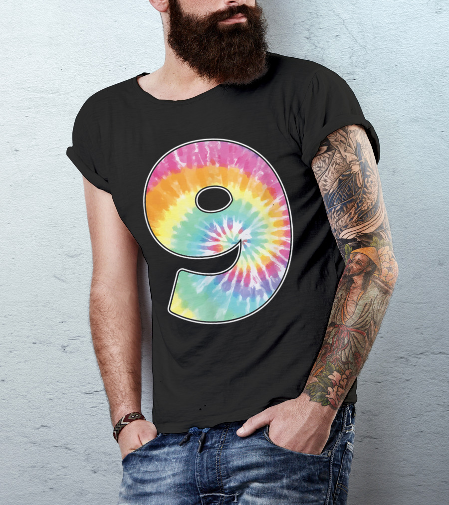 Number 9 Rainbow Tie Dye Birthday T-Shirt