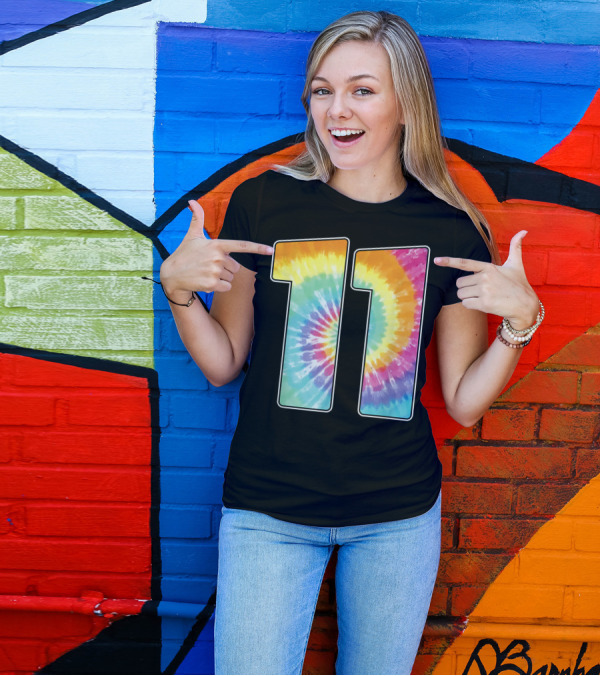 Number 11 Tie Dye Spiral Pattern Birthday T-Shirt